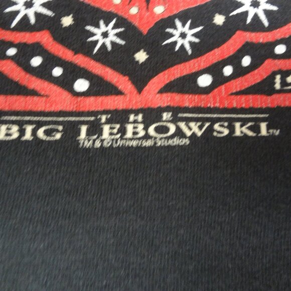 THE BIG LEBOWSKI RUG PATTERN BOWLING PIN TEE BLACK MEDIUM T-SHIRT L198 - Picture 7 of 8